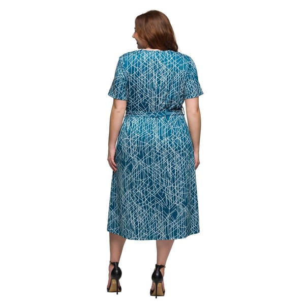 Plus Size 24/7 Comfort Apparel Teal Tie Waist Midi Dress