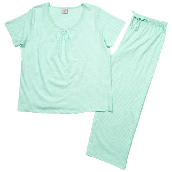 Womens Pink Laundry Short Sleeve Round Neck Dot Pajama Set