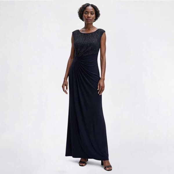 Womens Connected Apparel Sleeveless Metallic Evening Gown