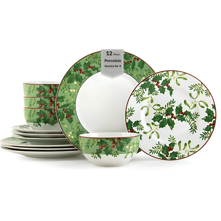 222 Fifth Christmas Foliage 12pc. Dinnerware Set