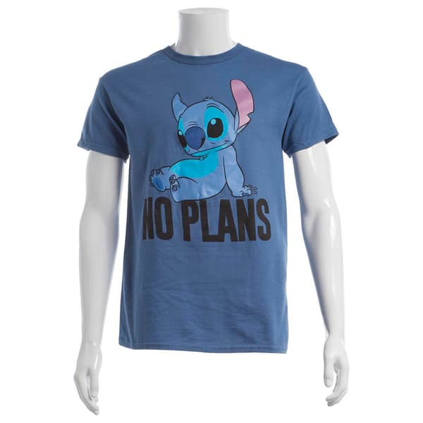 Young Mens Disney Stitch No Plans Short Sleeve Graphic Tee - image 