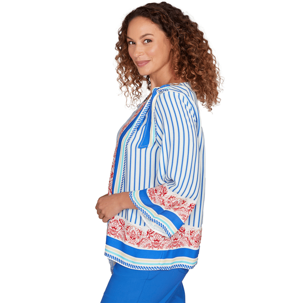 Womens Ruby Rd. Set Sail 3/4 Sleeve Stripe Scarf Blouse