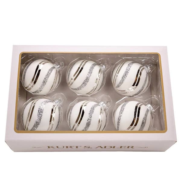 Kurt Adler 6pc. Glass White Glittered Swirl Ball Ornament