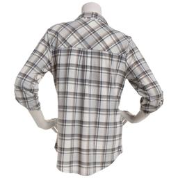 Petite  Emily Daniels 3/4 Sleeve Plaid Hacci Blouse - Grey/Ivory