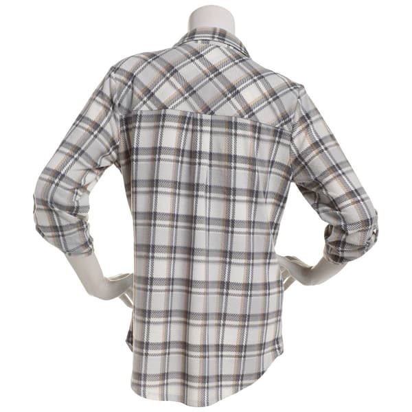 Plus Size Emily Daniels 3/4 Sleeve Plaid Hacci Blouse- Grey/Ivory
