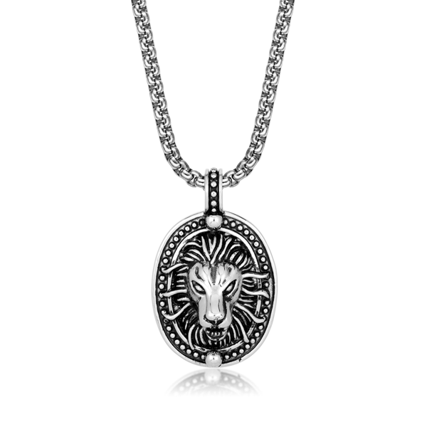Mens Lynx Black Ion Plated Stainless Steel Lion Pendant Necklace - image 