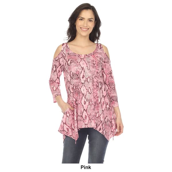 Womens White Mark Snake Print Cold Shoulder Tunic