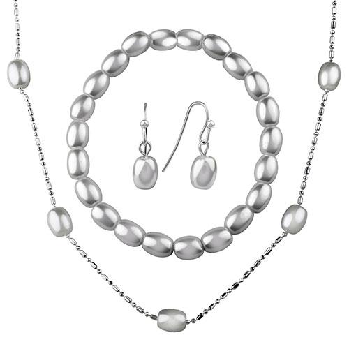 Roman Cream Pearl in Silver 3pc. Necklace Set