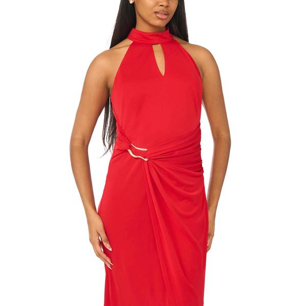 Womens MSK Sleeveless Halter Neck Solid Faux Wrap Midi Dress