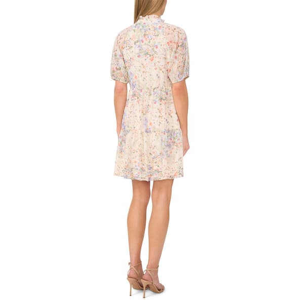 Womens Cece Short Sleeve Floral Chiffon A-Line Dress