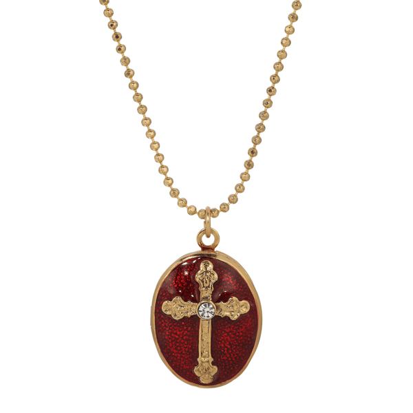 Symbols of Faith Gold-Tone Red Cross Locket Necklace - image 