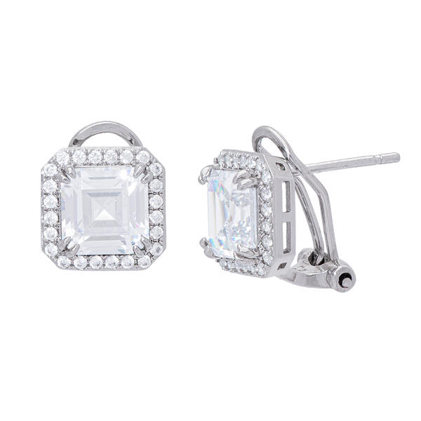 Silver Plated Ascher Cut Cubic Zirconia Earrings - image 