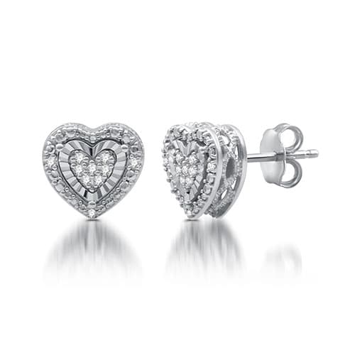 Diamond Classics™ Sterling Silver 1/10ctw. Heart Earrings