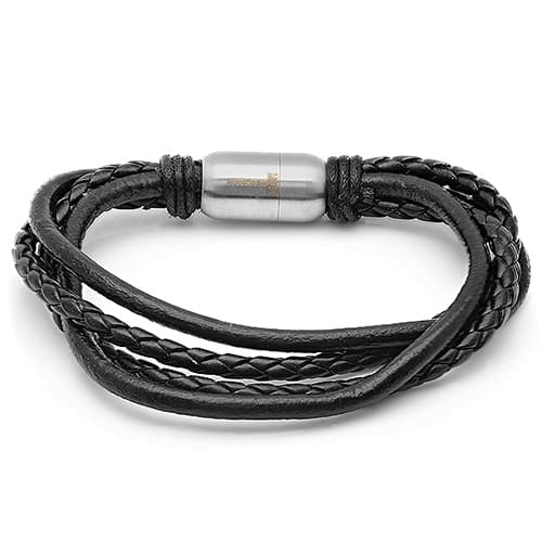 Mens Black Leather Bracelet with Clasp - image 