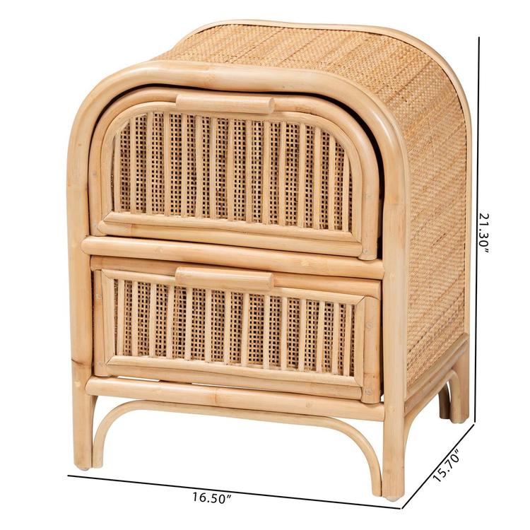 bali & pari Adrika Bohemian Natural Rattan 2-Drawer Nightstand