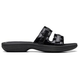 Womens Clarks&#174; Breeze Piper Black Strappy Slide Sandals