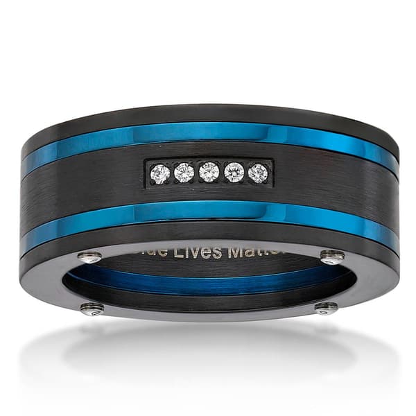 Mens Lynx Stainless Steel Blue Lives Matter Ring - image 