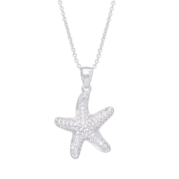 Silver Plated Cubic Zirconia Starfish Pendant - image 