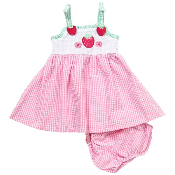 Baby Girl &#40;12-24M&#41; Rare Editions Strawberry Seersucker Dress - image 