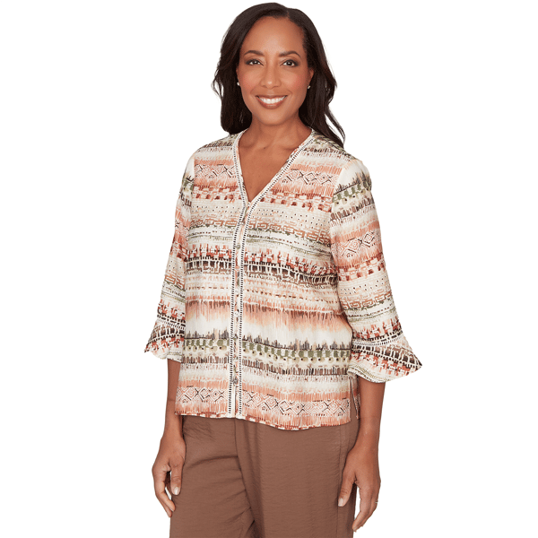 Petite Alfred Dunner Spice Market 3/4 Flounce Sleeve Blouse