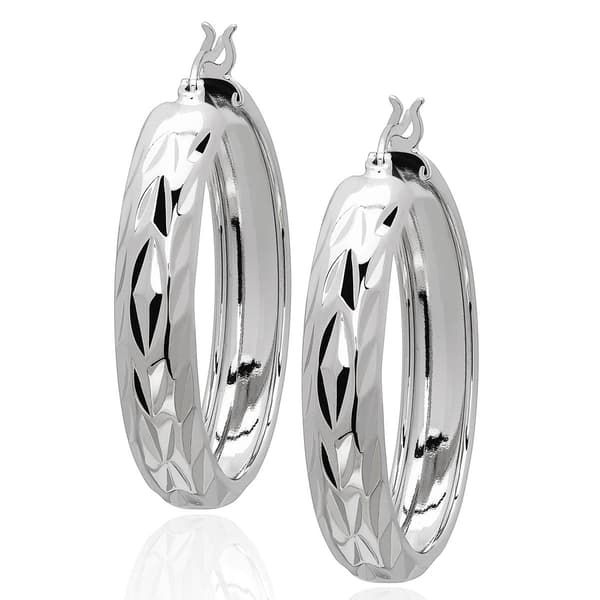 Gianni Argento 34x6mm Diamond-Cut Hoop Earrings - image 