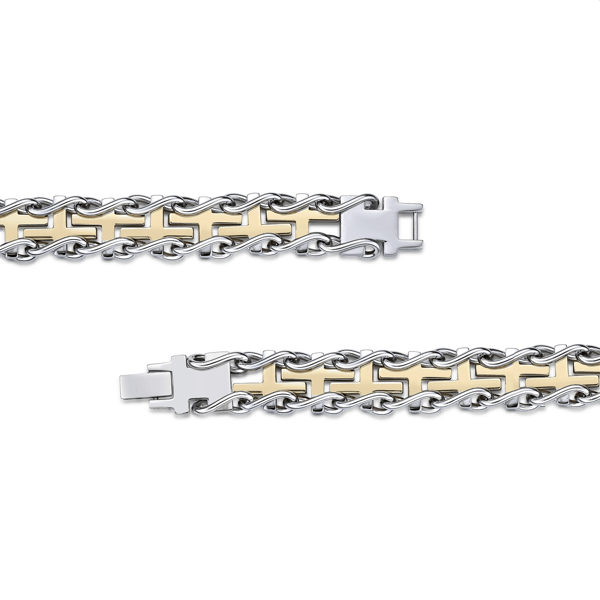 Mens Lynx Stwo-tone Stainless Steel Railroad Bracelet