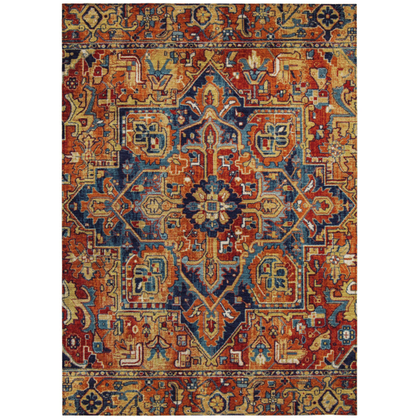 HomeRoots Red Orange & Blue Oriental Non Skid Area Rug
