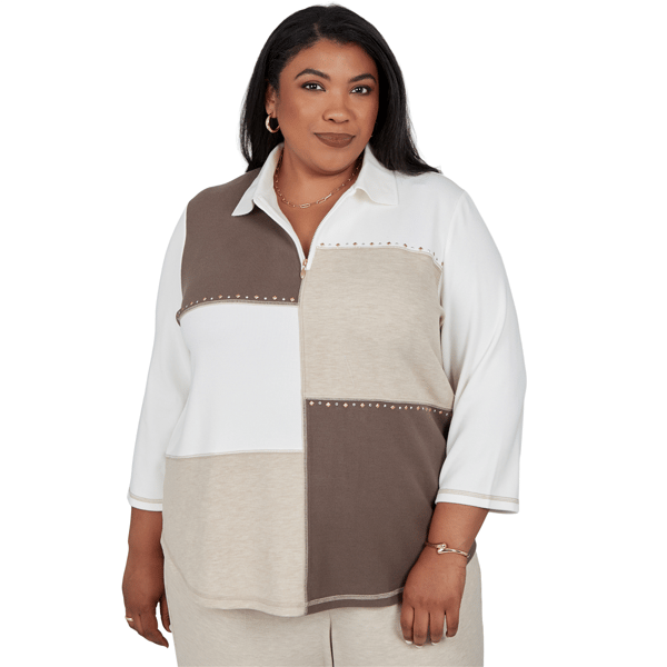Plus Size Alfred Dunner Luxe Be A Lady Color Block Sweatshirt - image 