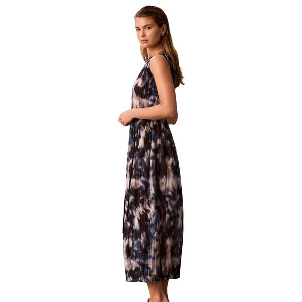 Womens Calvin Klein Sleeveless Boat Neck Blur Floral Midi Dress