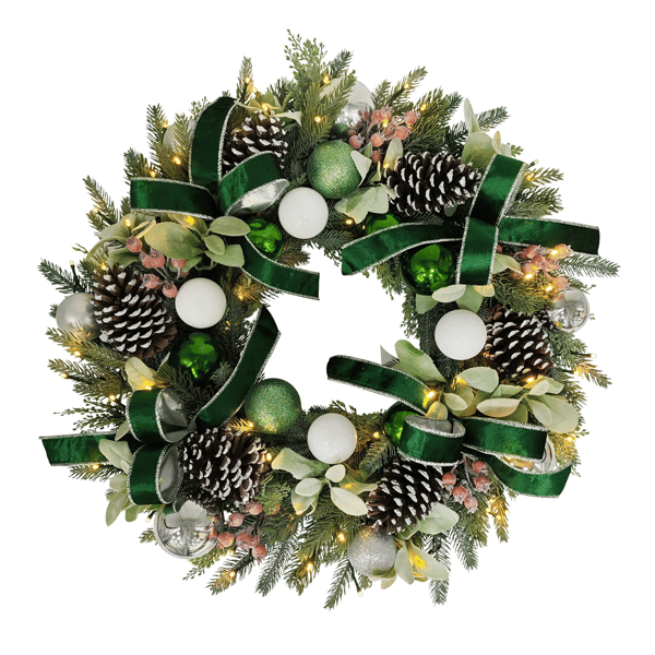 Puleo International Pre-Lit White/Green Adorned Christmas Wreath - image 