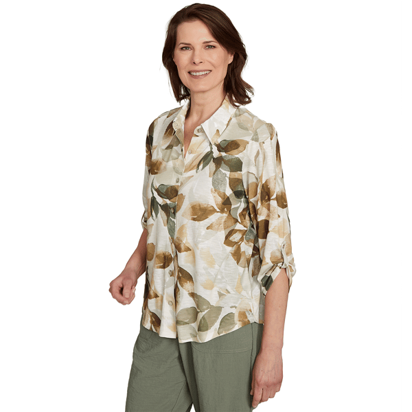 Womens Alfred Dunner Copper Canyon Roll Tab Leaf Button Down