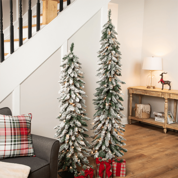 Northlight 5ft. Pre-Lit Pencil Flocked Alpine Christmas Tree