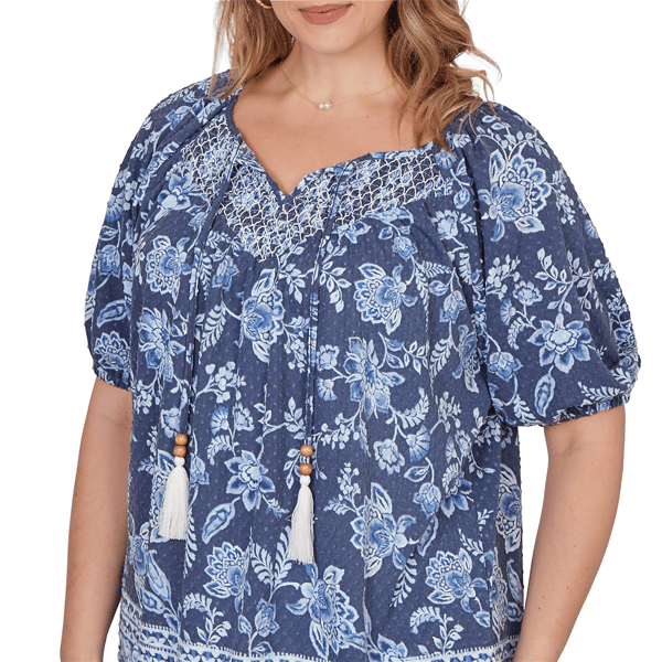 Plus Size Ruby Rd. French Riviera Clip Dot Tie Neck Blouse
