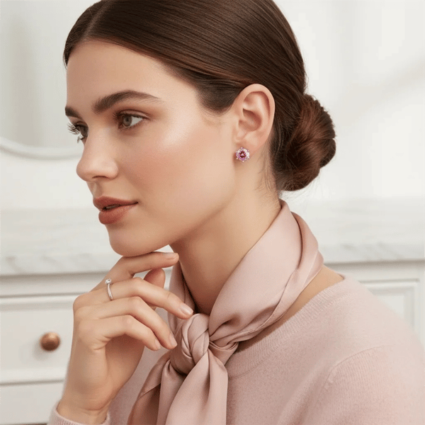 Saffron Sterling Silver Pink Moissanite Diamond Stud Earrings
