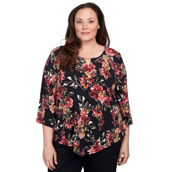 Plus Size Alfred Dunner Classics Tossed Floral Pointed Hem Blouse - image 