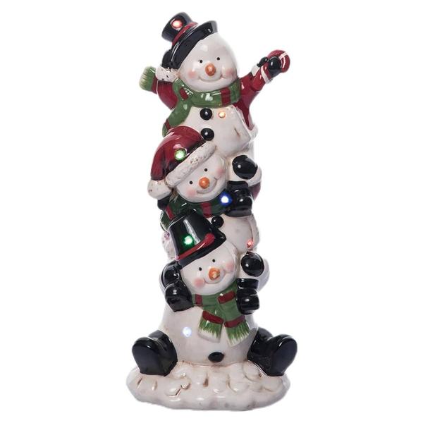 Transpac Dol Light Up Stack Snowmen Decor W/Music - image 