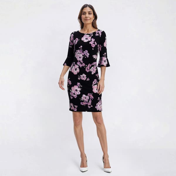 Petite Connected Apparel 3/4 Flounce Sleeve Floral Sheath Dress - image 