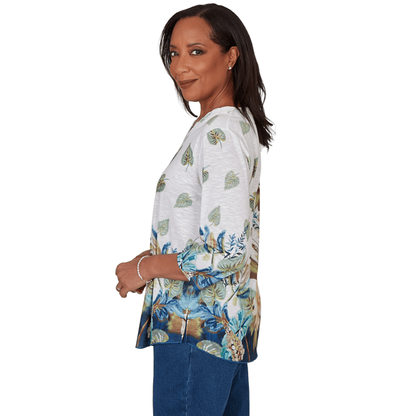 Womens Alfred Dunner Indigo Girls 3/4 Sleeve Floral Blouse