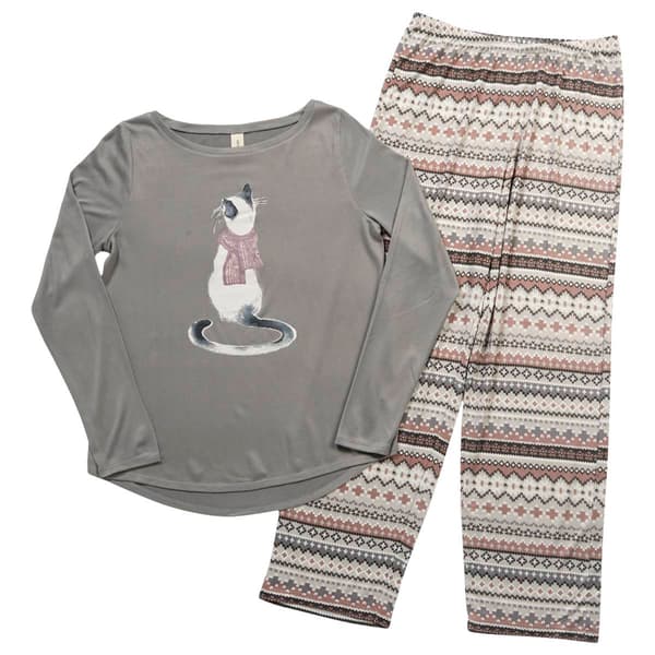 Womens HUE® Long Sleeve Feline Fair Isle Pajama Set Boscov's