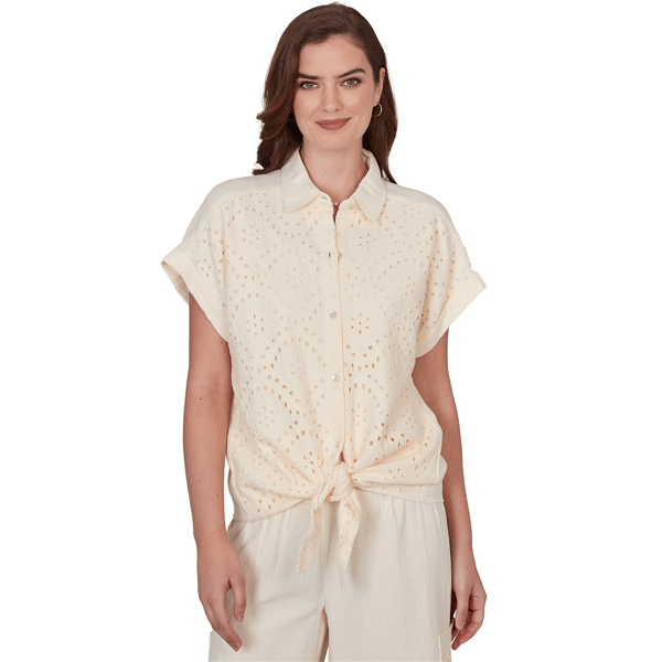 Petite Ruby Rd. Renaissance Romance Cap Sleeve Eyelet Blouse - image 