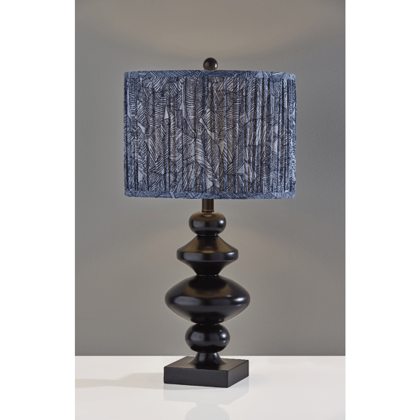 Adesso Samira Large Table Lamp with Pleated Blue Fabric Shade