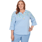 Plus Size Alfred Dunner Caribbean Blues Floral Embroidery Blouse - image 1