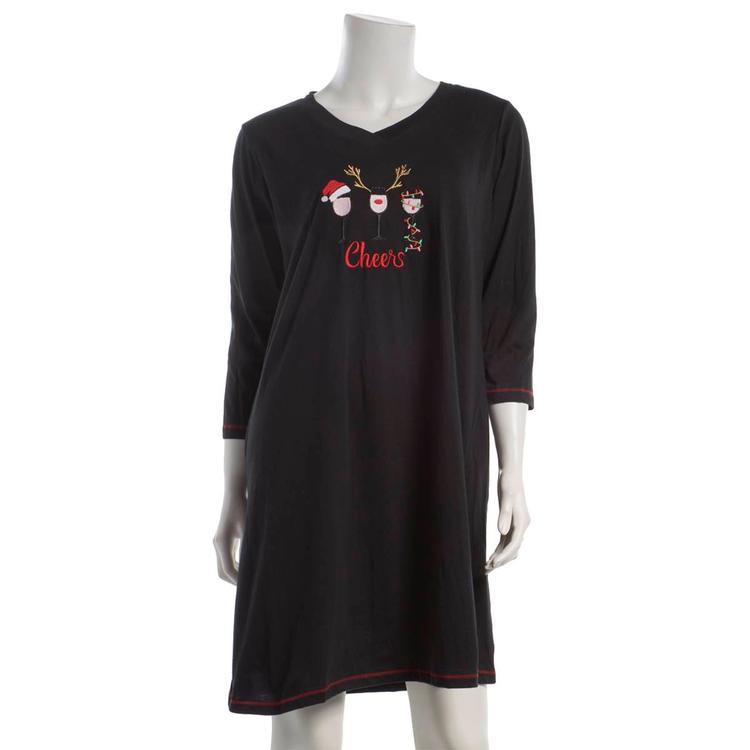 Womens Rene Rofe 3/4 Sleeve Cheers Holiday Cocktails Nightshirts