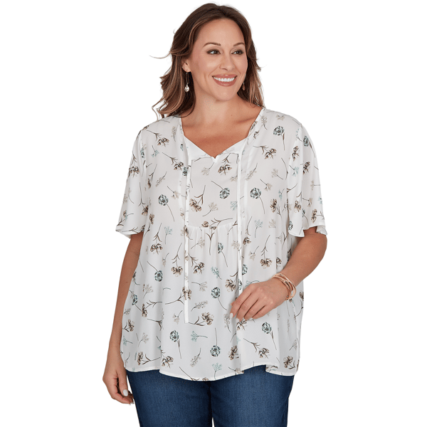Plus Size Emaline Verde Grove II Tie Neck Floral Blouse - image 