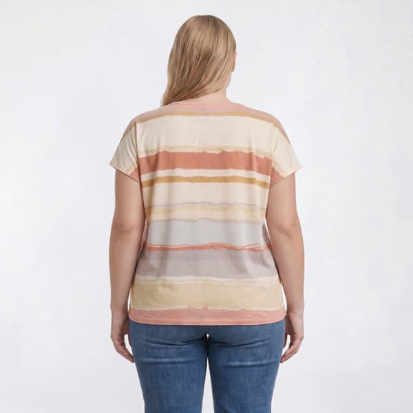 Plus Size Tru Self Short Buttoned Dolman Sleeve Stripe Blouse