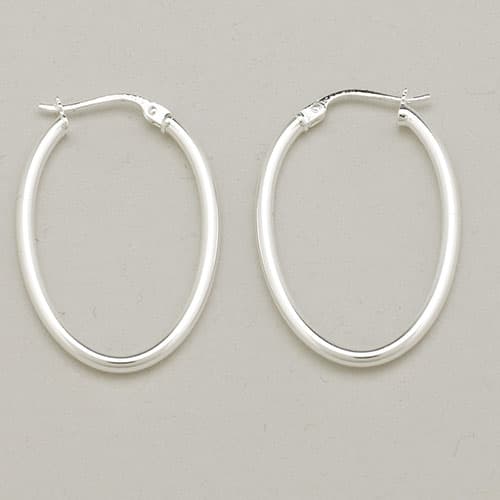 Sterling Silver Oval Polished Hoop Earrings - image 