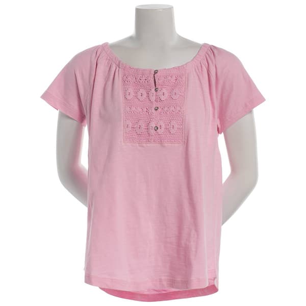 Plus Size Preswick & Moore Crochet Yolk Henley Blouse - image 