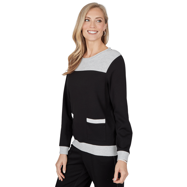 Womens Alfred Dunner Weekend Warrior Mixed Media Colorblock Knit - image 