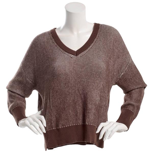 Juniors No Comment Plated Rib V-Neck Pull Over Sweater
