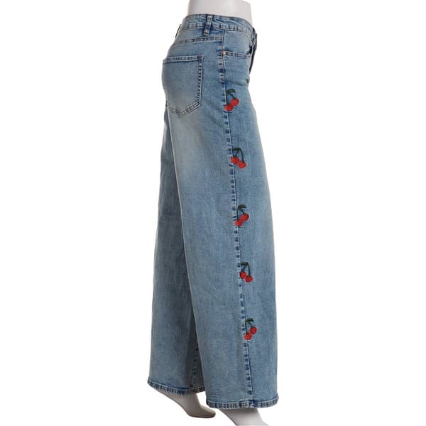 Juniors Madden Ultra 90''s Cherry Embroidered Wide Leg Jeans